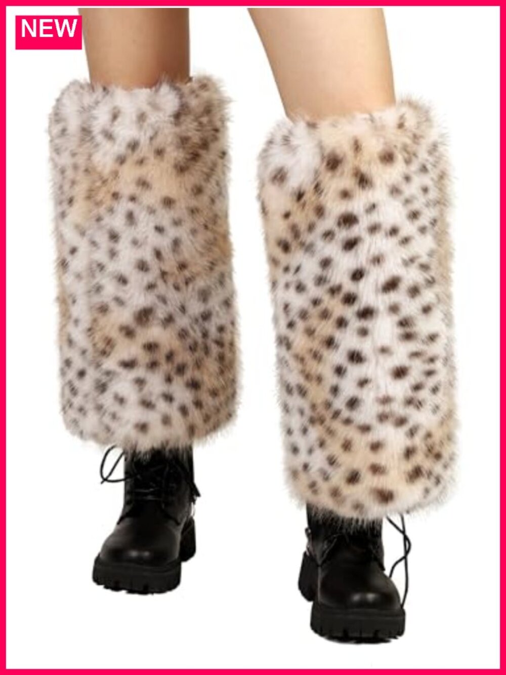 Faux Fur Leg Warmers Fluffy Boot Cuffs Leopard Print Long Knit